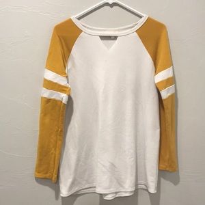 Yellow and white varsity style tee